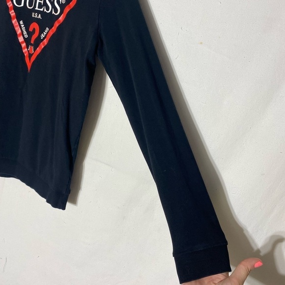 5/$25 Guess Black Vintage Feel Long Sleeve Crew Neck Logo T Shirt 16 - Picture 8 of 15